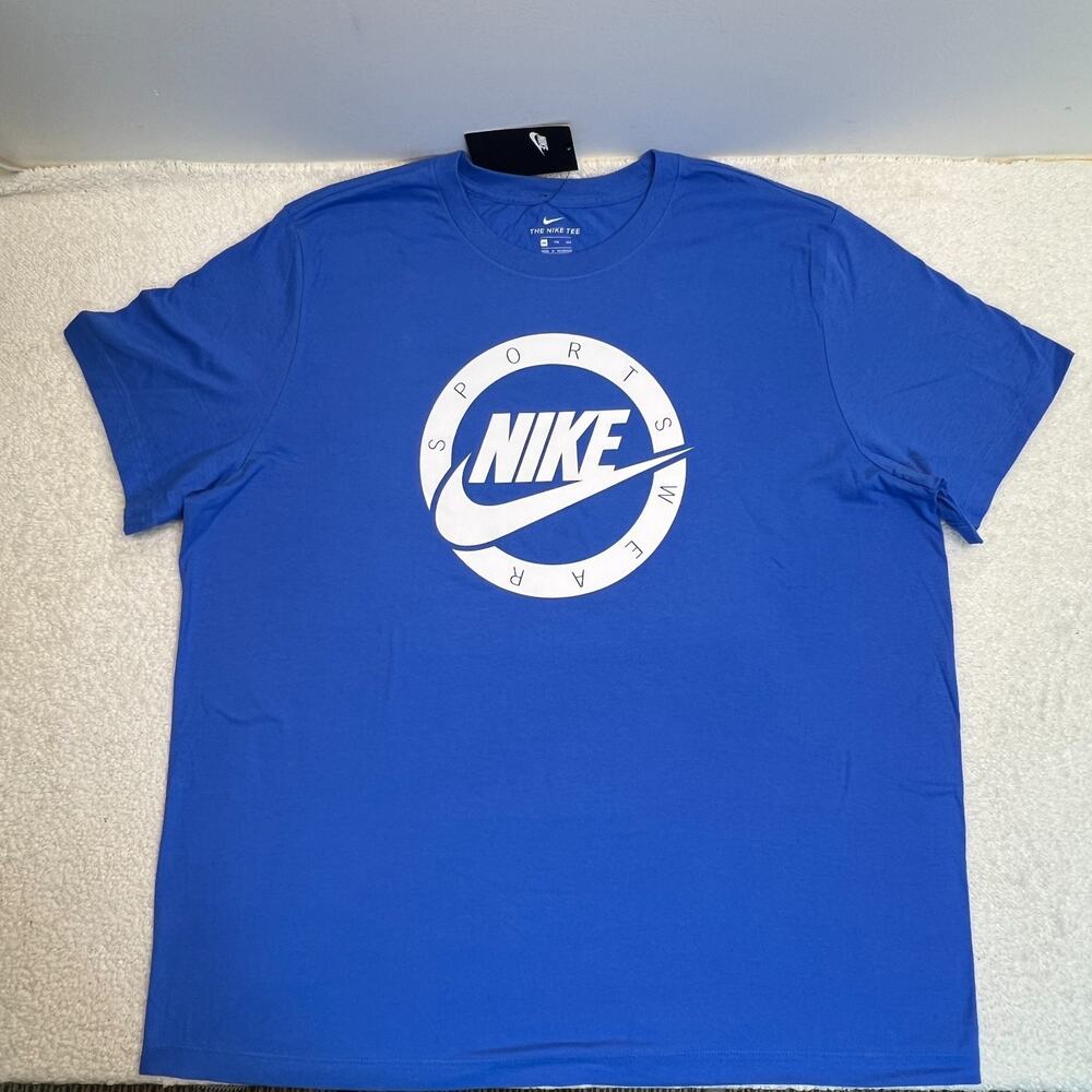 NWT Nike Mens T-Shirt Graphic Circle Sportswear Logo Nike Tee Blue/White Sz XXL